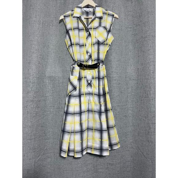 Serbin Dresses & Skirts - Serbin Golfer Dress Women Small* Black White Yellow Plaid Pleated Belted